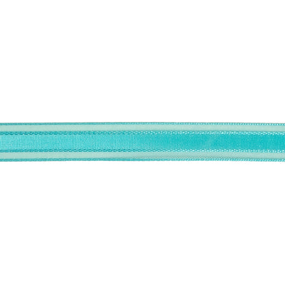 Turquoise Woven Ribbon with Sheer Organza Borders - 0.5" Detail