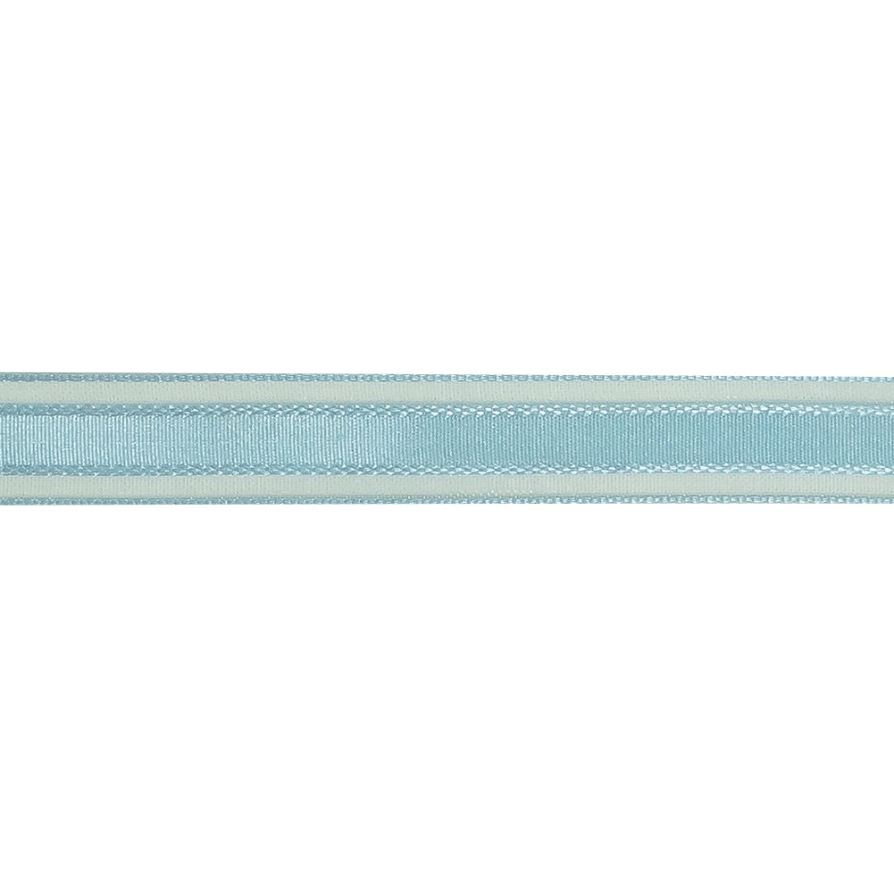 Baby Blue Woven Ribbon with Sheer Organza Borders - 0.5" Detail