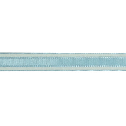 Baby Blue Woven Ribbon with Sheer Organza Borders - 0.5" Detail