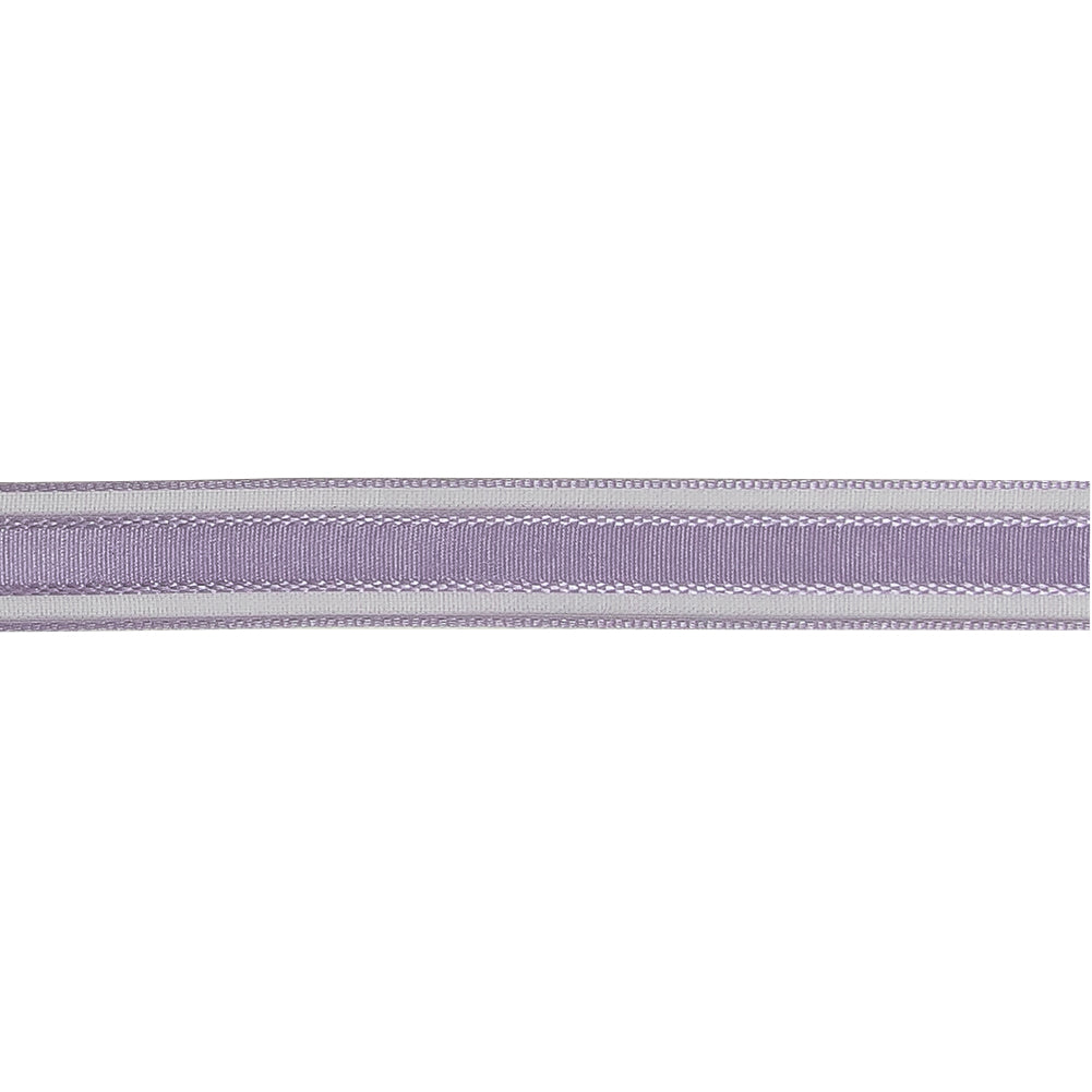 Lilac Woven Ribbon with Sheer Organza Borders - 0.5" Detail