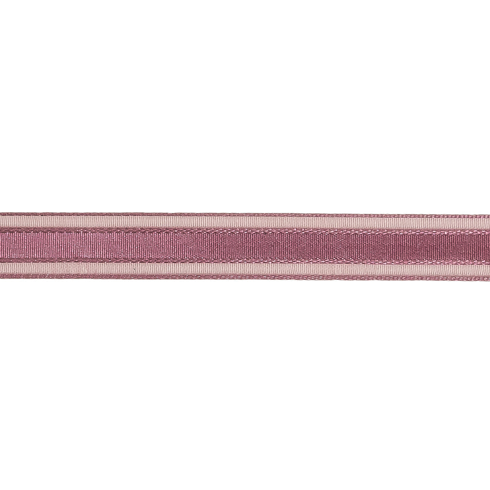 Amaranth Woven Ribbon with Sheer Organza Borders - 0.5" Detail