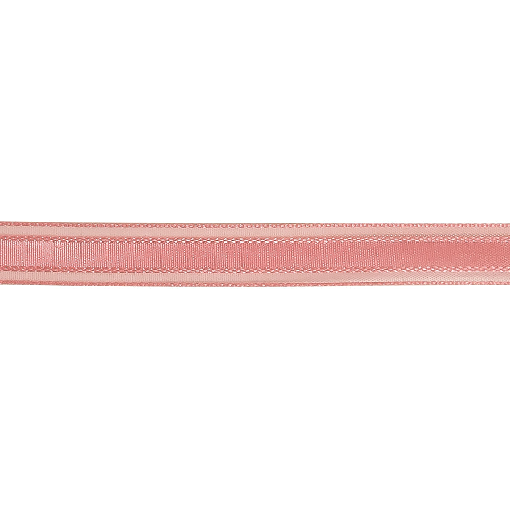 Bubblegum Woven Ribbon with Sheer Organza Borders - 0.5" Detail