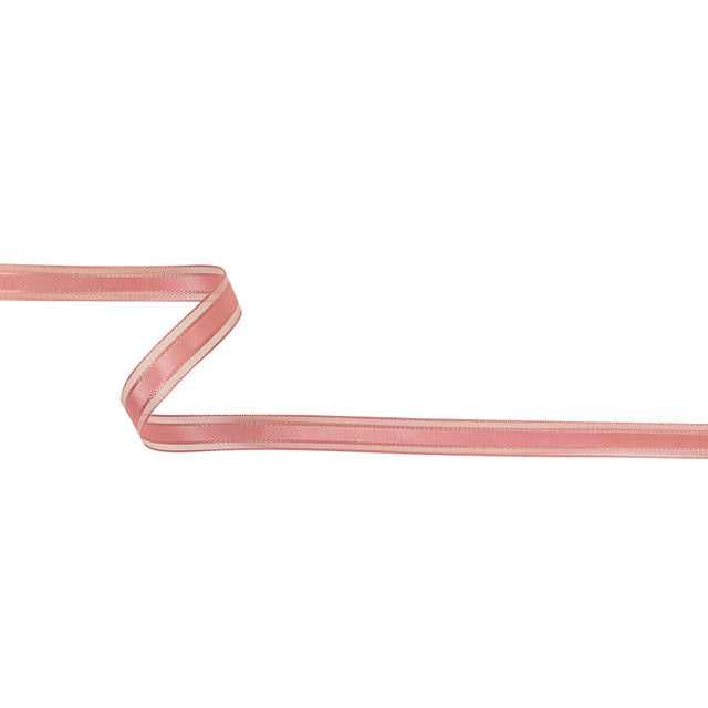 Bubblegum Woven Ribbon with Sheer Organza Borders - 0.5"