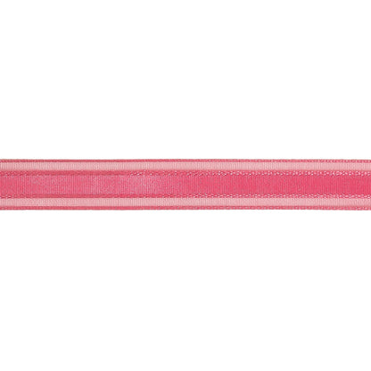 Pink Carnation Woven Ribbon with Sheer Organza Borders - 0.5" Detail