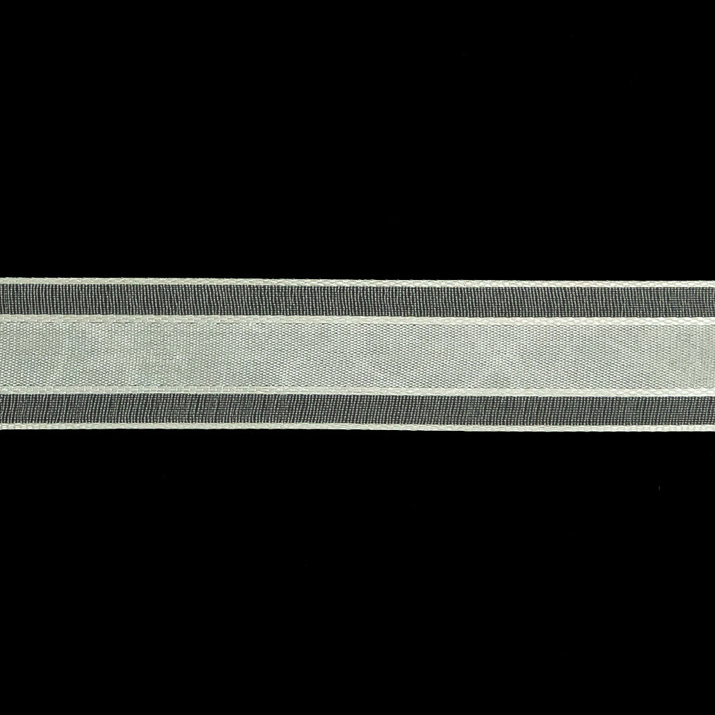 Brilliant White Woven Ribbon with Sheer Organza Borders - 0.75" Detail