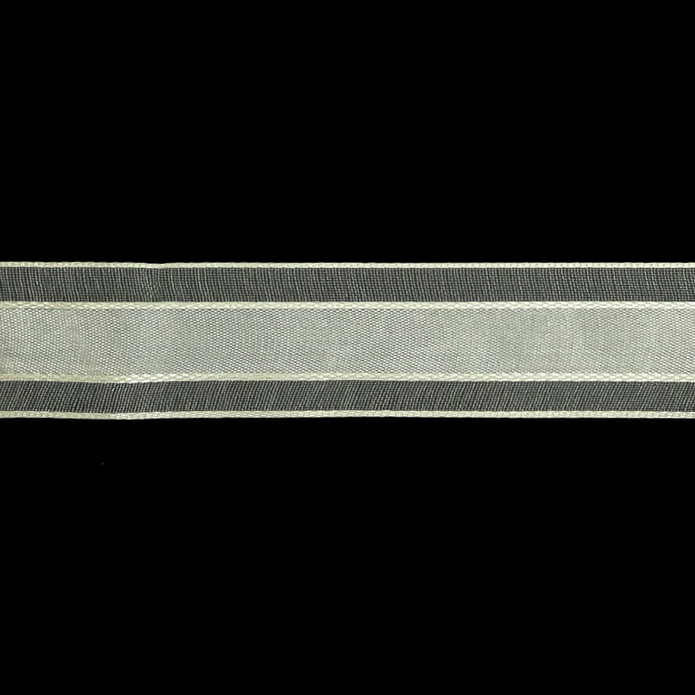 Coconut Milk Woven Ribbon with Sheer Organza Borders - 0.75" Detail