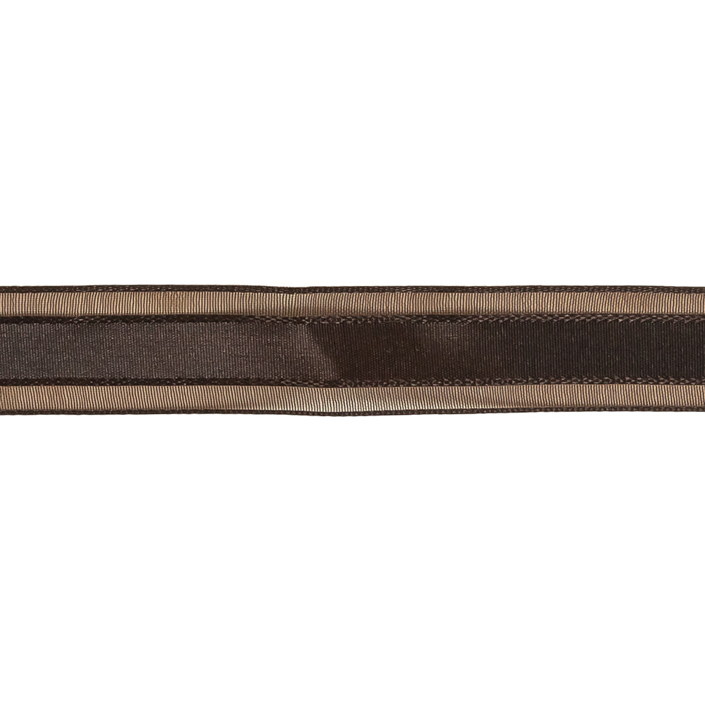 Fudge Woven Ribbon with Sheer Organza Borders - 0.75" Detail