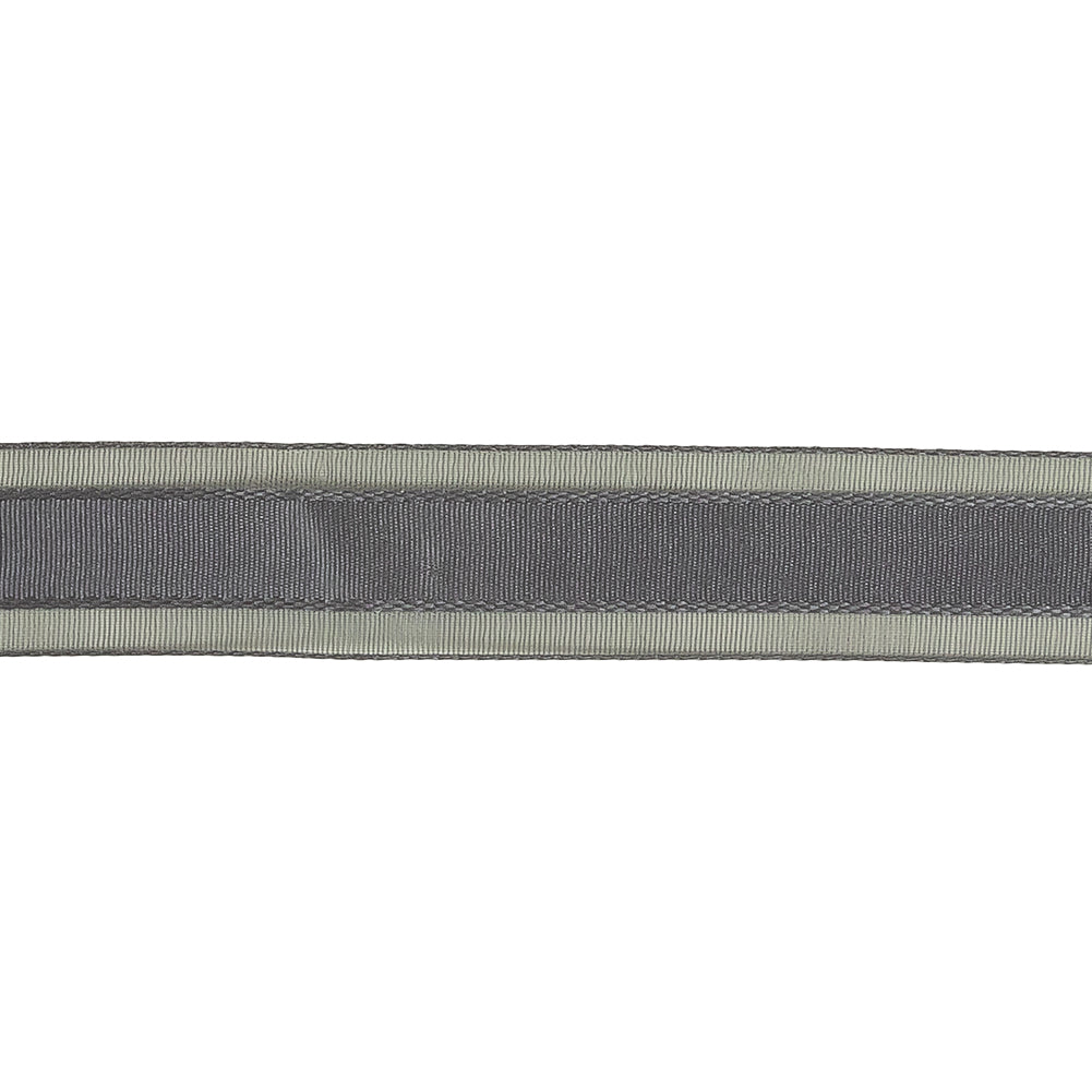 Folkstone Gray Woven Ribbon with Sheer Organza Borders - 0.75" Detail