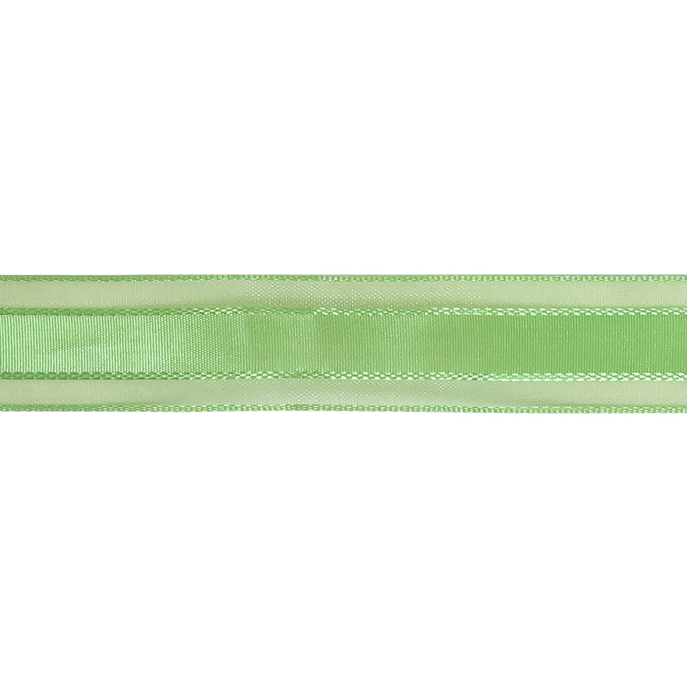 Patina Green Woven Ribbon with Sheer Organza Borders - 0.75" Detail