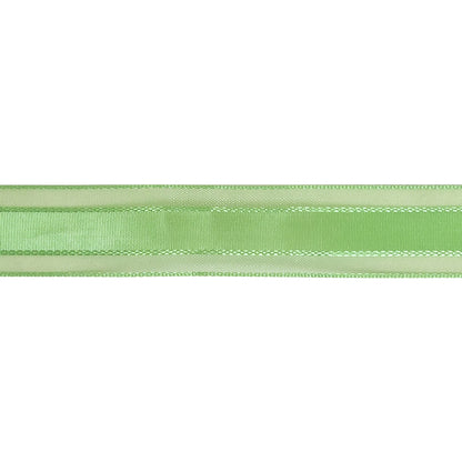 Patina Green Woven Ribbon with Sheer Organza Borders - 0.75" Detail