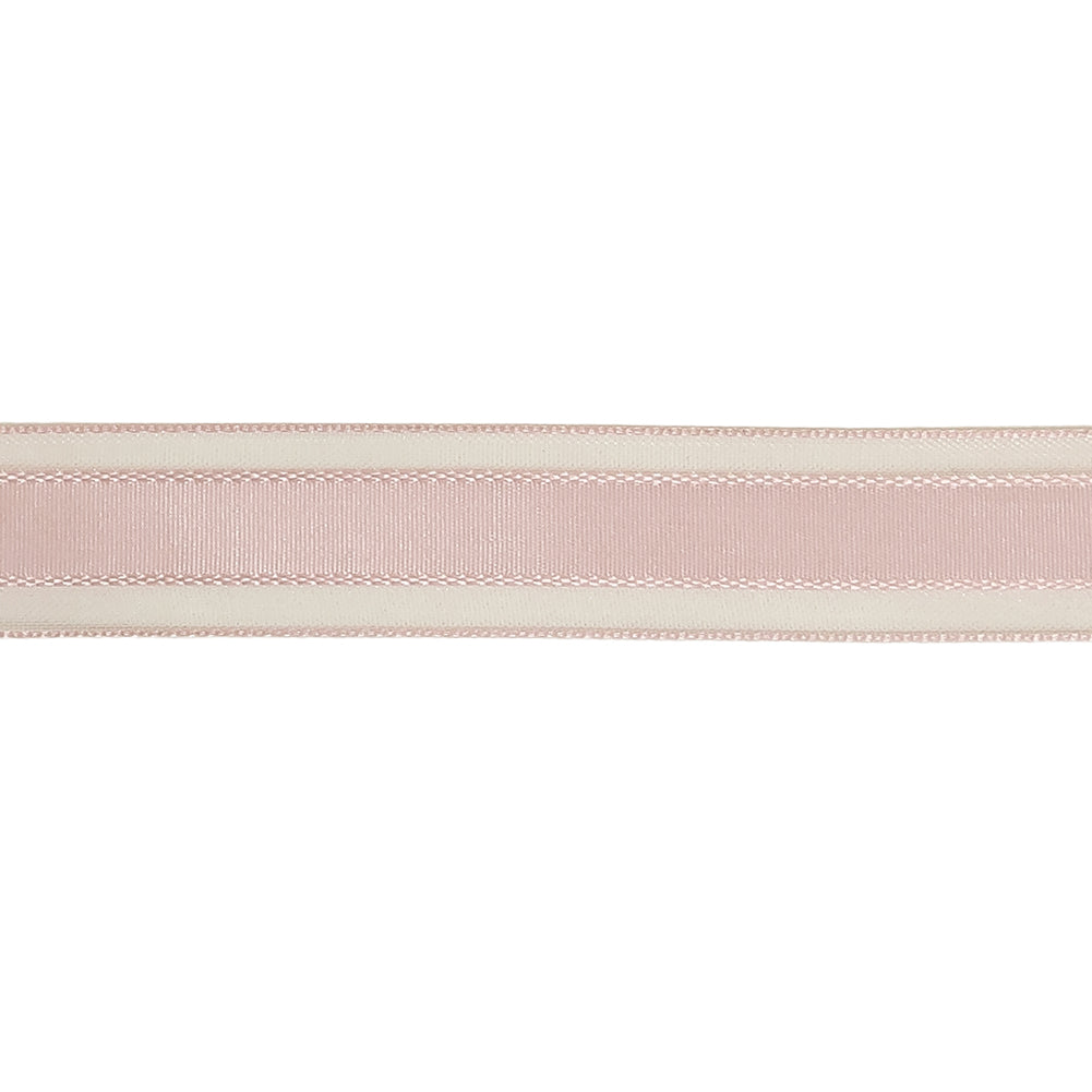 Pale Pink Woven Ribbon with Sheer Organza Borders - 0.75" Detail