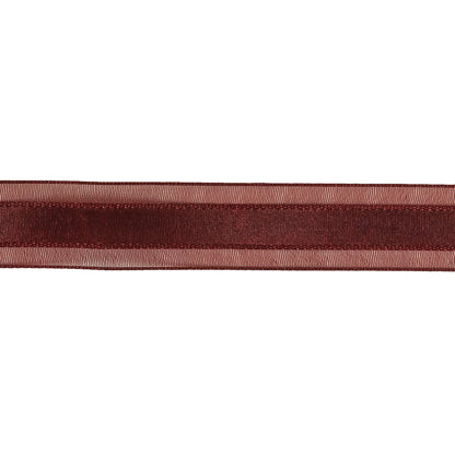 Wine Woven Ribbon with Sheer Organza Borders - 0.75" Detail