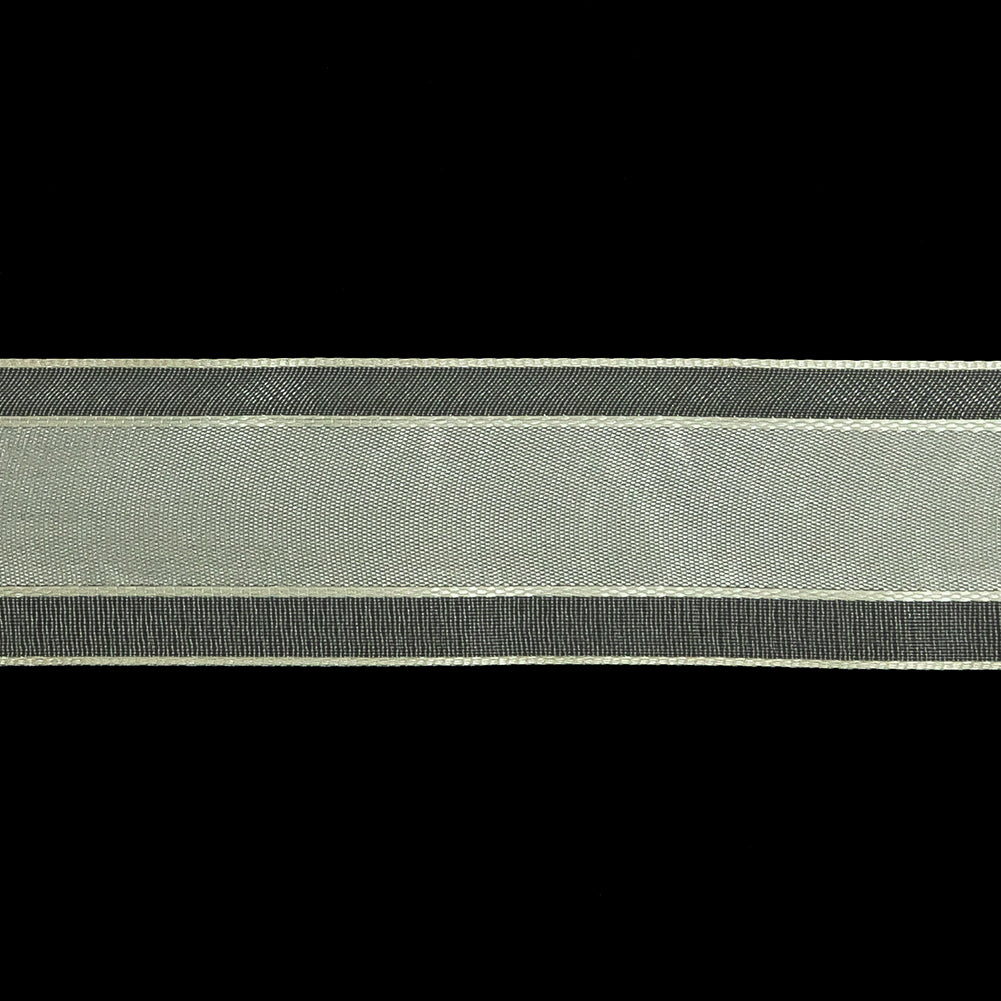 Coconut Milk Woven Ribbon with Sheer Organza Borders - 1" Detail