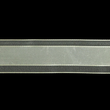 Coconut Milk Woven Ribbon with Sheer Organza Borders - 1" Detail