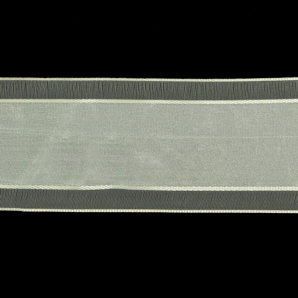 Coconut Milk Woven Ribbon with Sheer Organza Borders - 1.5" Detail