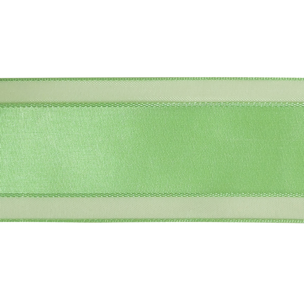 Patina Green Woven Ribbon with Sheer Organza Borders - 1.5" Detail