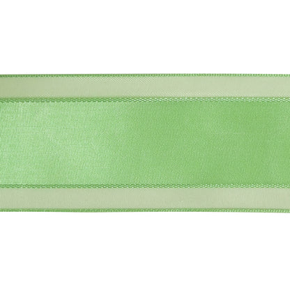 Patina Green Woven Ribbon with Sheer Organza Borders - 1.5" Detail