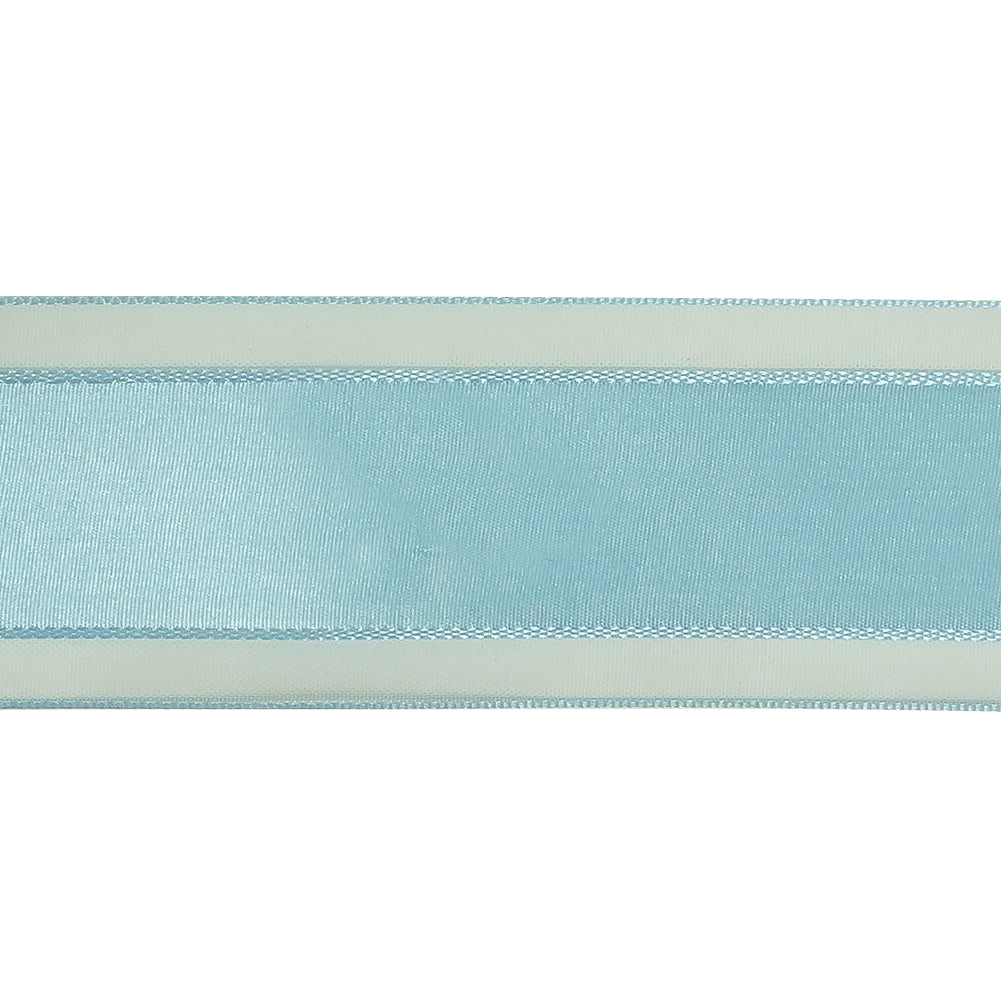 Baby Blue Woven Ribbon with Sheer Organza Borders - 1.5" Detail