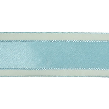 Baby Blue Woven Ribbon with Sheer Organza Borders - 1.5" Detail