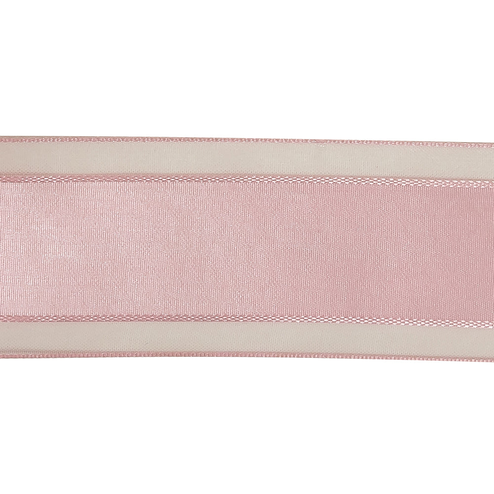 Pale Pink Woven Ribbon with Sheer Organza Borders - 1.5" Detail