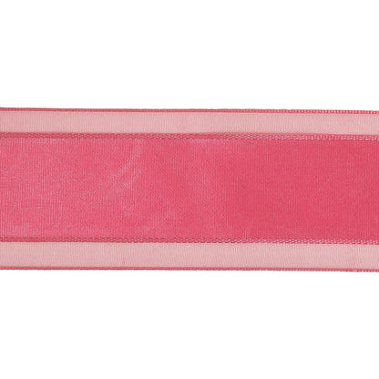 Pink Carnation Woven Ribbon with Sheer Organza Borders - 1.5" Detail