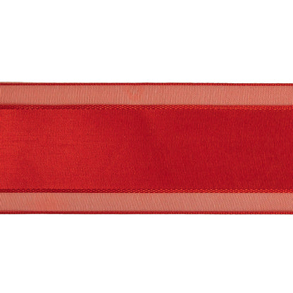 Red Woven Ribbon with Sheer Organza Borders - 1.5" Detail