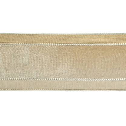 Beige and White Ombre Woven Ribbon with Sheer Organza Borders - 1.5" Detail