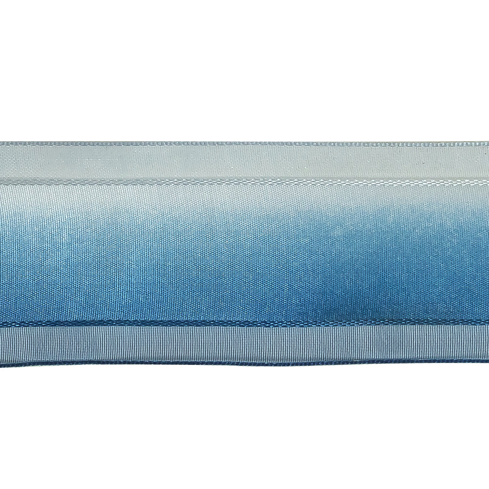 Ultramarine and Light Blue Ombre Woven Ribbon with Sheer Organza Borders - 1.5" Detail