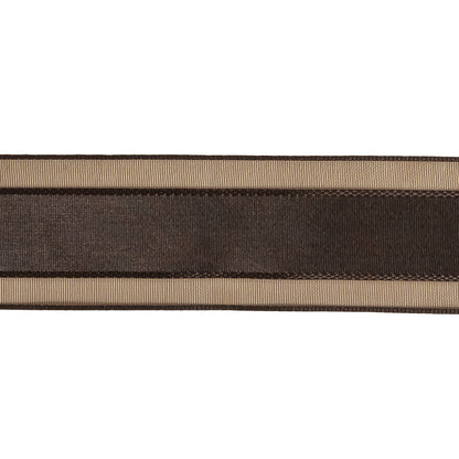 Fudge Woven Ribbon with Sheer Organza Borders - 1" Detail
