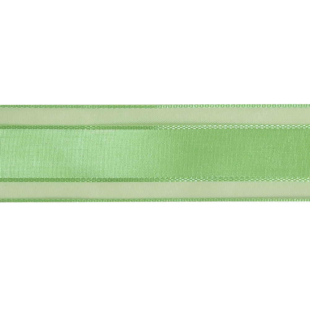 Patina Green Woven Ribbon with Sheer Organza Borders - 1" Detail