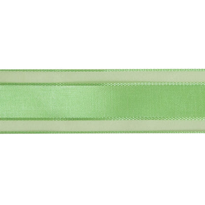 Patina Green Woven Ribbon with Sheer Organza Borders - 1" Detail