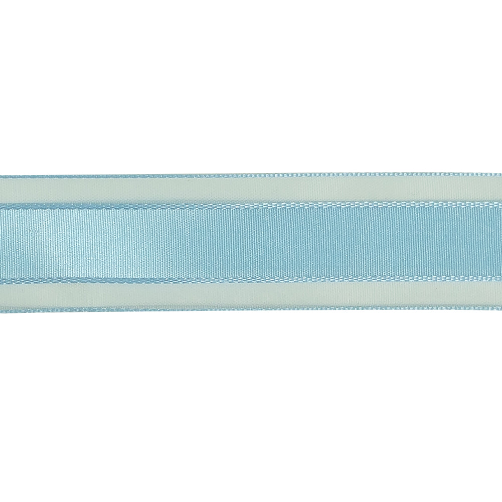 Baby Blue Woven Ribbon with Sheer Organza Borders - 1" Detail