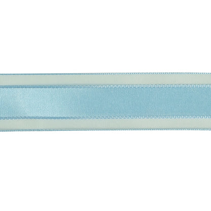 Baby Blue Woven Ribbon with Sheer Organza Borders - 1" Detail