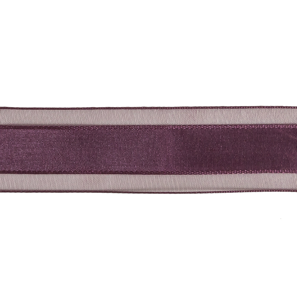 Sunset Purple Woven Ribbon with Sheer Organza Borders - 1" Detail