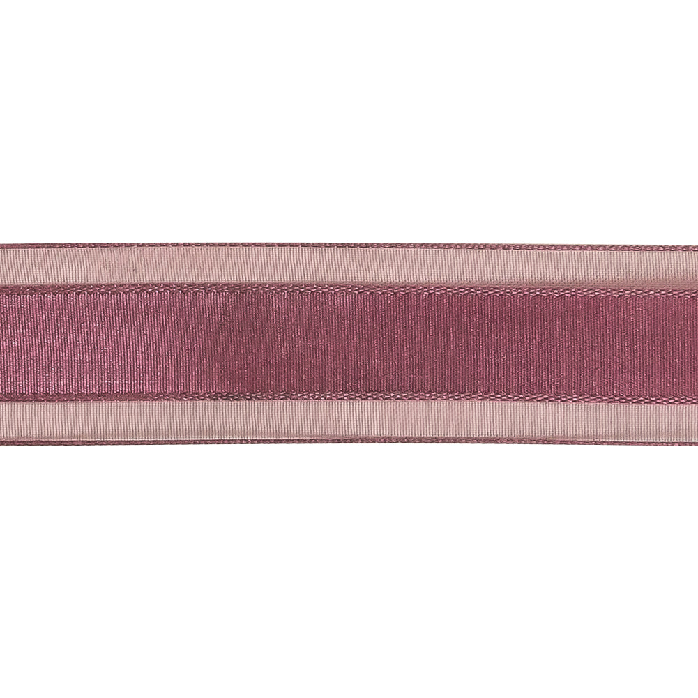 Amaranth Woven Ribbon with Sheer Organza Borders - 1" Detail