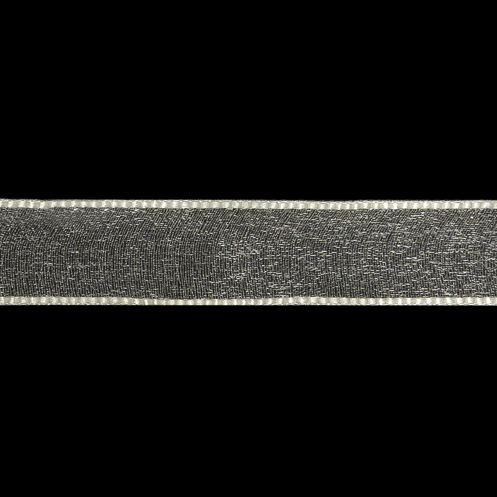 White Shimmering Organza Ribbon with Woven Edges - 0.75" Detail