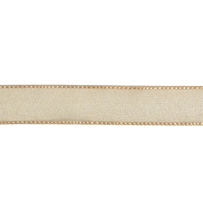 Beige Shimmering Organza Ribbon with Woven Edges - 0.75" Detail