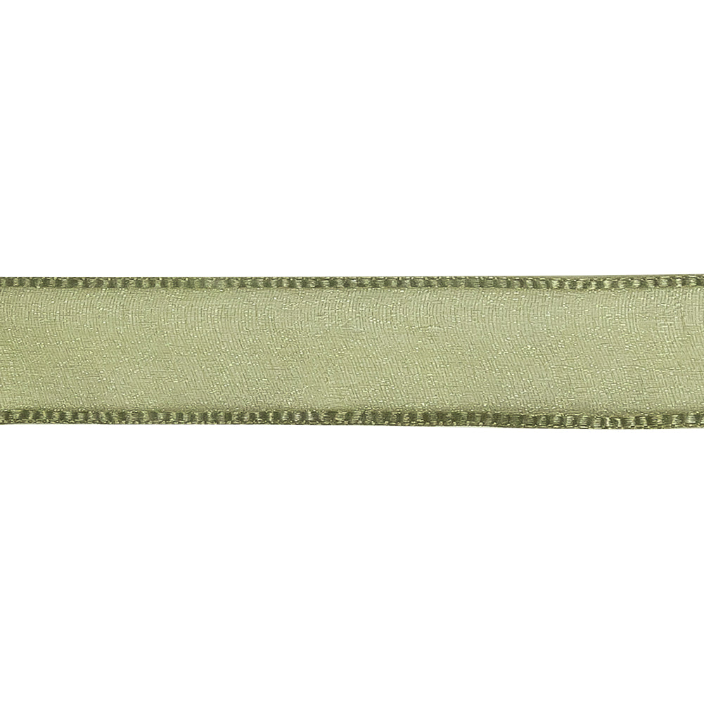 Moss Shimmering Organza Ribbon with Woven Edges - 0.75" Detail