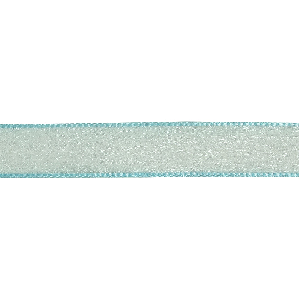 Sky Blue Shimmering Organza Ribbon with Woven Edges - 0.75" Detail