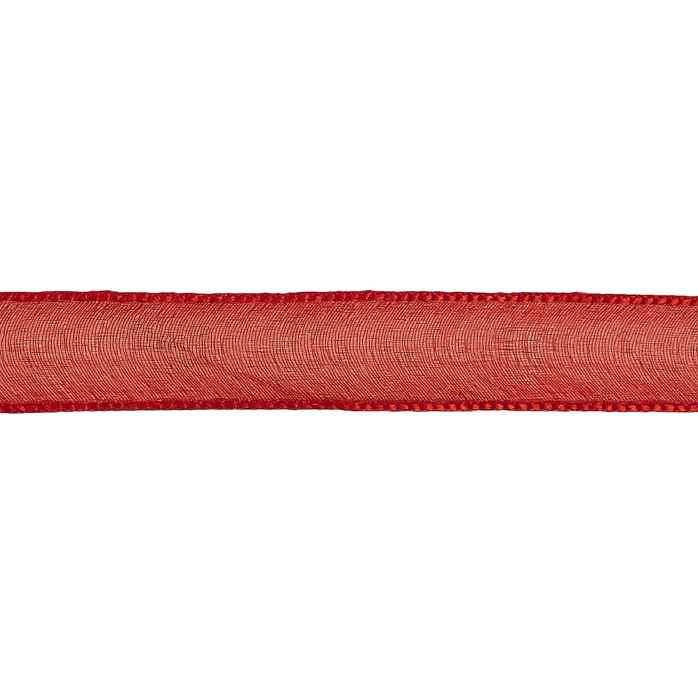 Red Shimmering Organza Ribbon with Woven Edges - 0.75" Detail