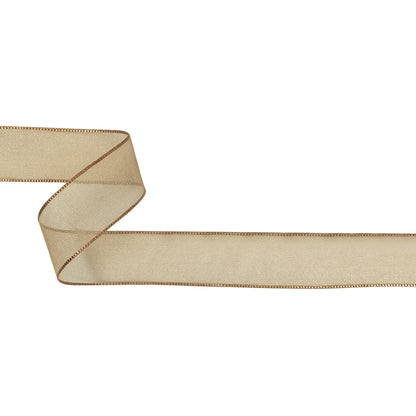 Beige Shimmering Organza Ribbon with Woven Edges - 1.125"