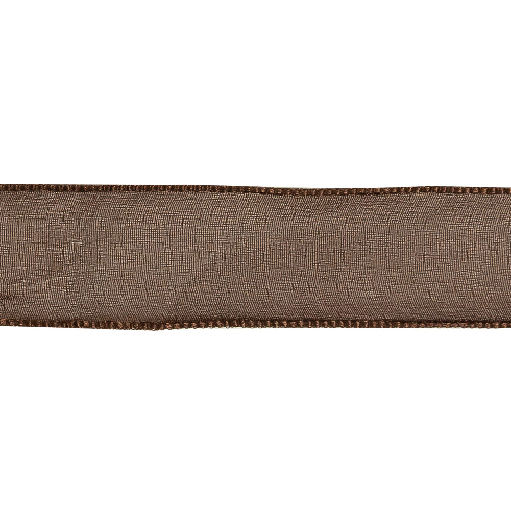Brown Shimmering Organza Ribbon with Woven Edges - 1.125" Detail