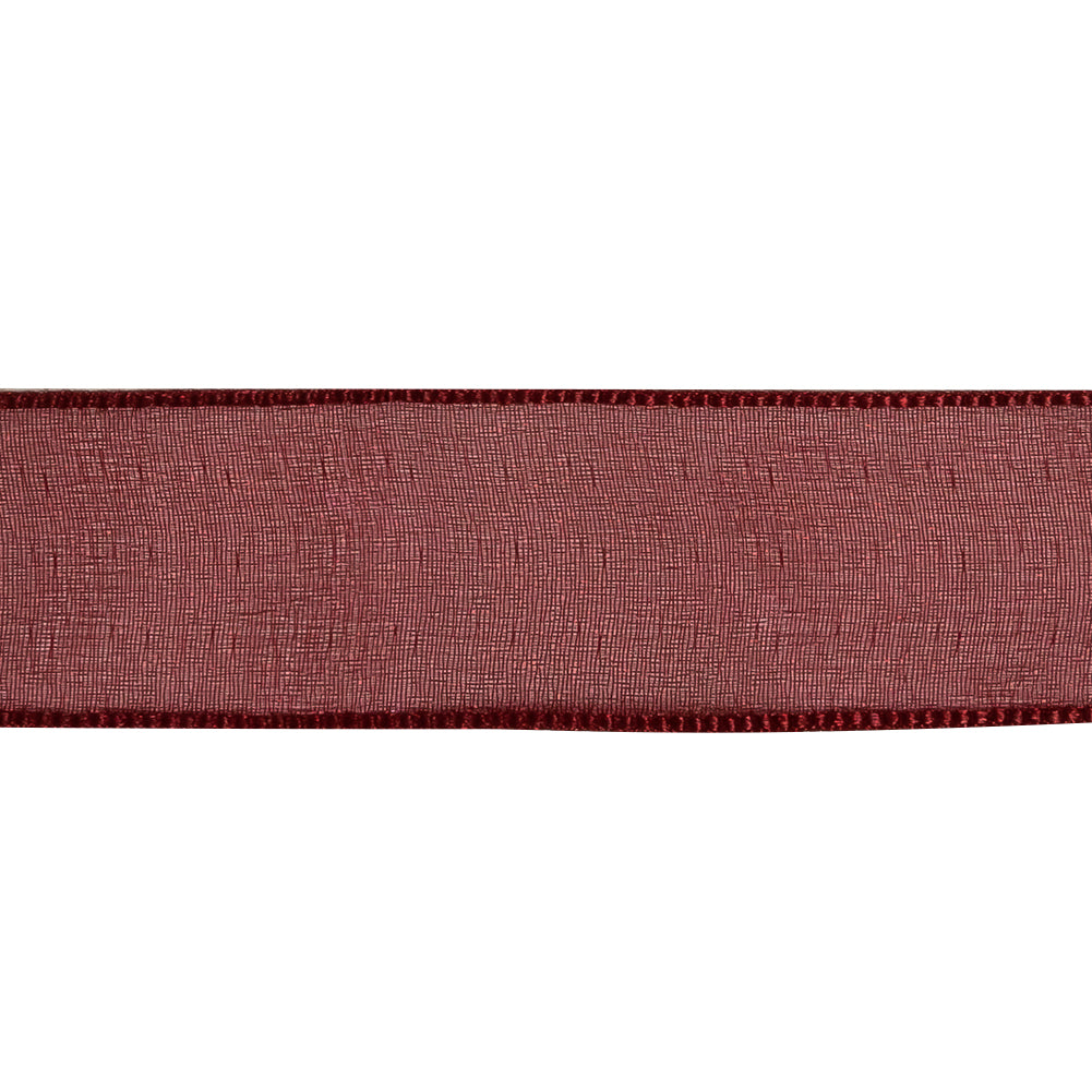 Wine Shimmering Organza Ribbon with Woven Edges - 1.125" Detail
