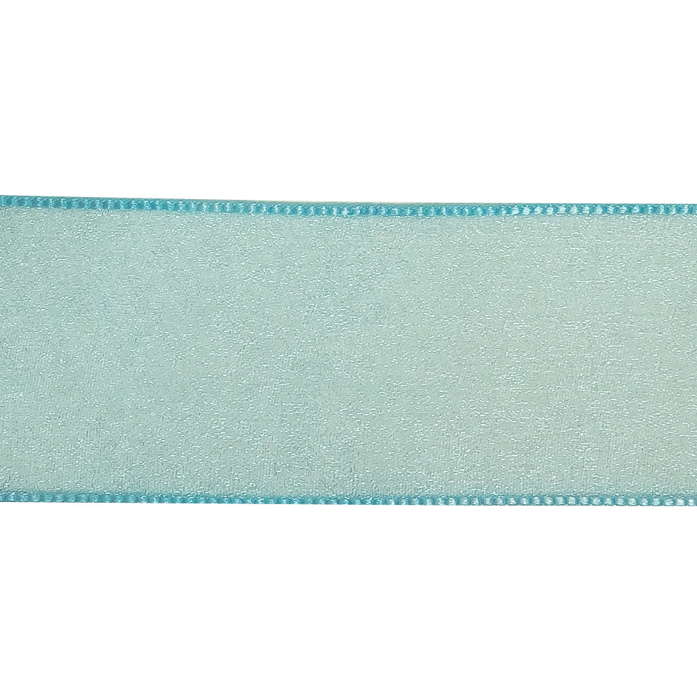 Sky Blue Shimmering Organza Ribbon with Woven Edges - 1.5" Detail
