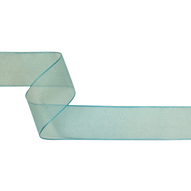 Sky Blue Shimmering Organza Ribbon with Woven Edges - 1.5"