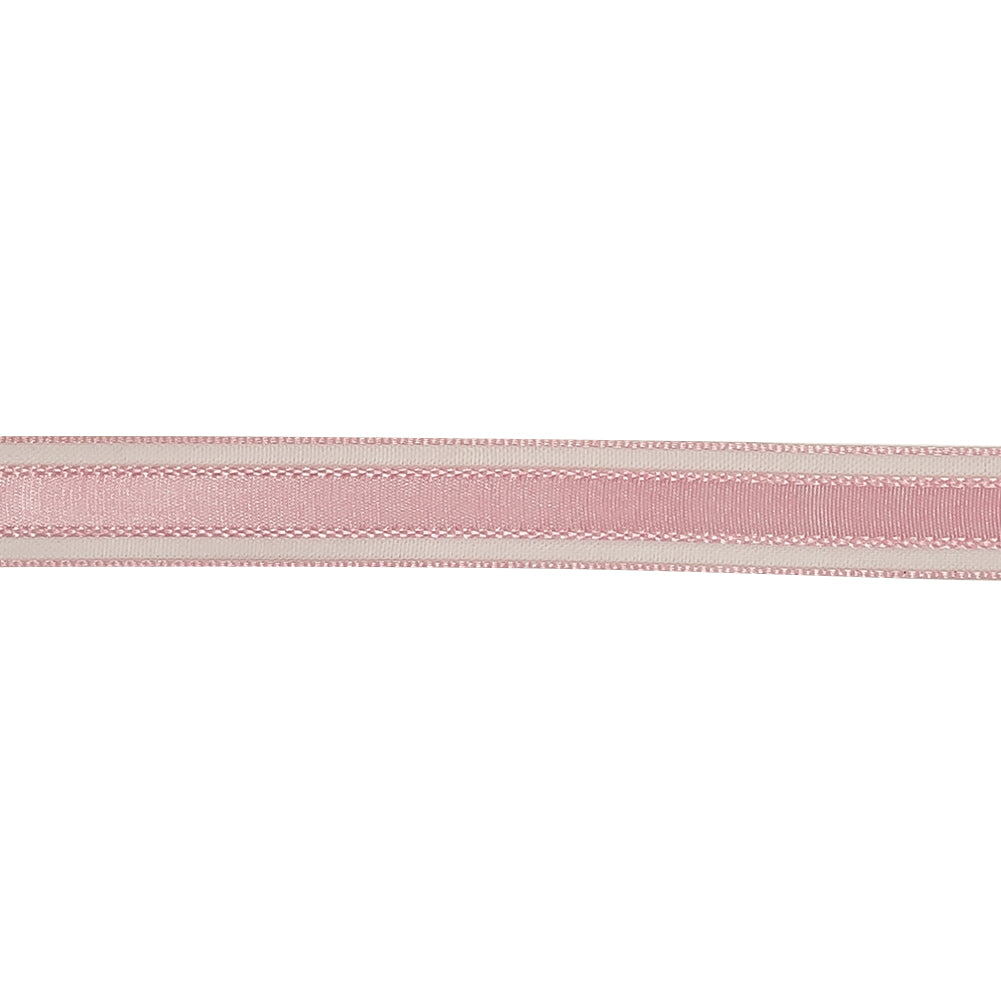 Pale Pink Woven Ribbon with Sheer Organza Borders - 0.5" Detail