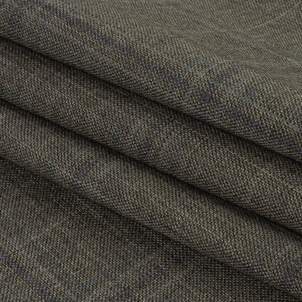 Italian Gray and Pale Blue Plaid Wool Suiting Folded
