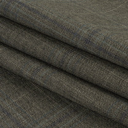 Italian Gray and Pale Blue Plaid Wool Suiting Folded