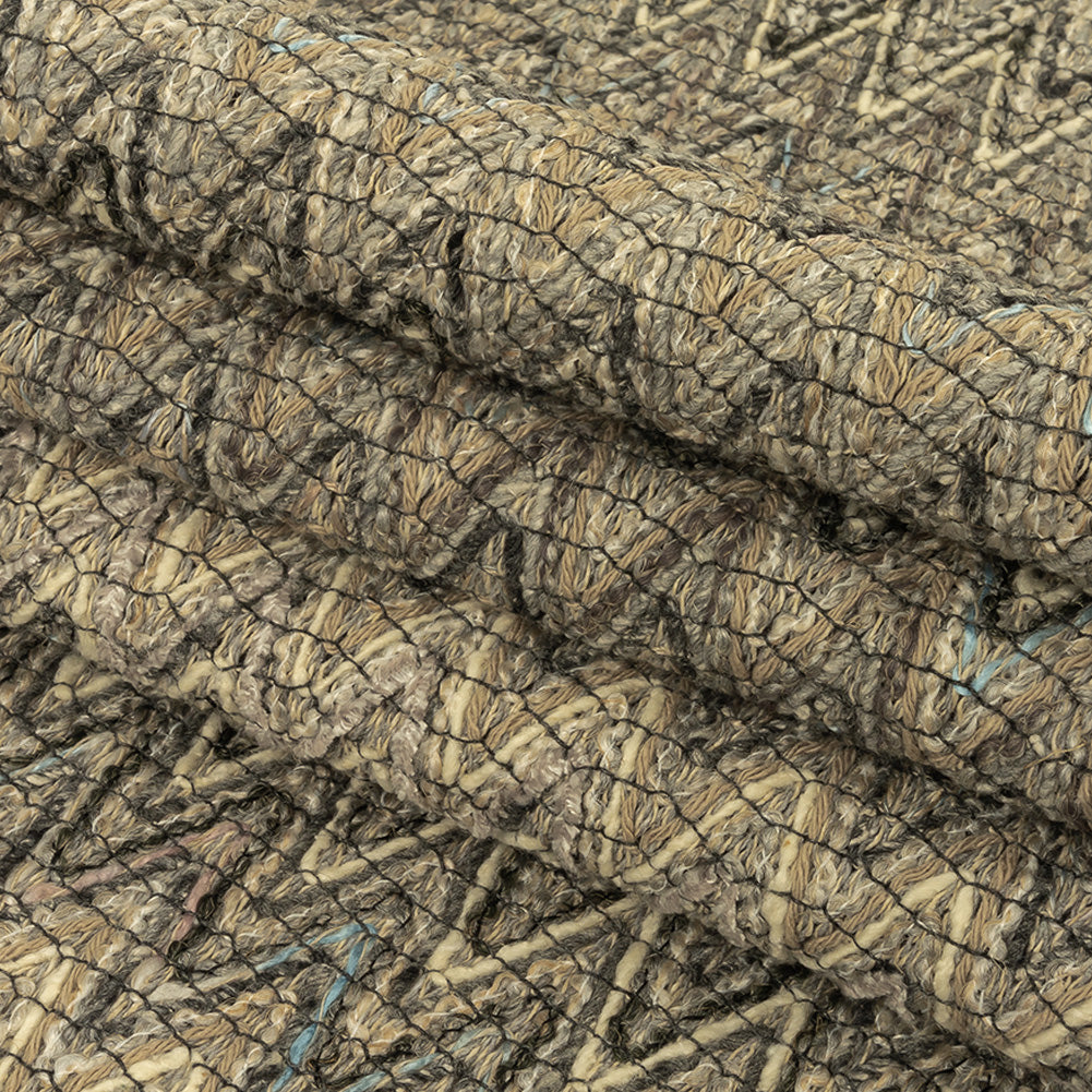 Gray, Beige and Oatmeal Zig Zag Cotton and Polyester Novelty Woven Folded