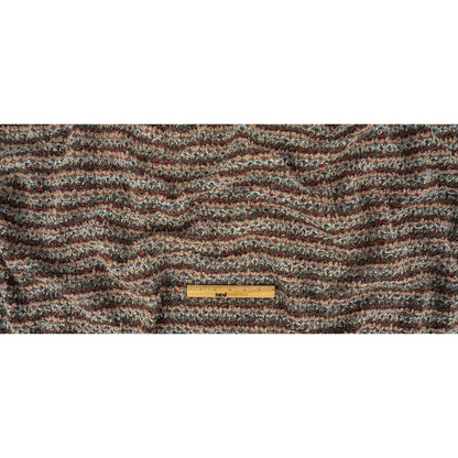 Red, Coral and Gray Striped Boucle Wool Knit with Clear Baby Sequins Full